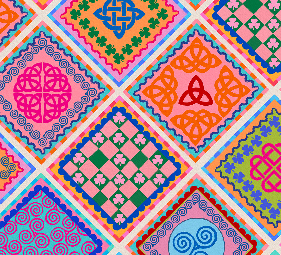 Irish Tile Art Print | Colourful Irish Claddagh Celtic Wall Art