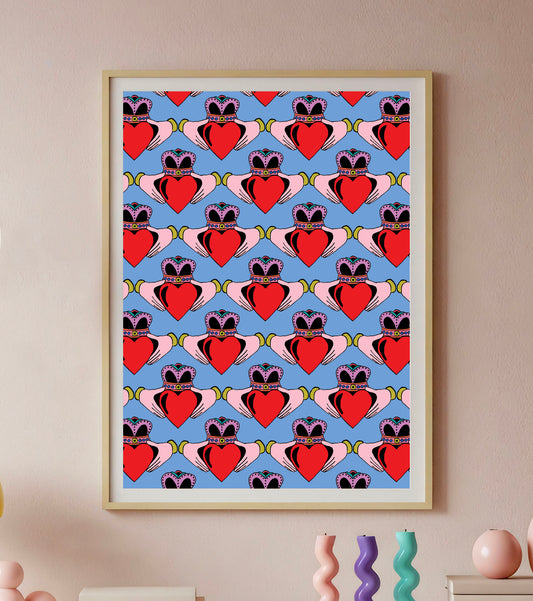 Pink or Blue Claddagh Irish Love | Wall Art Print