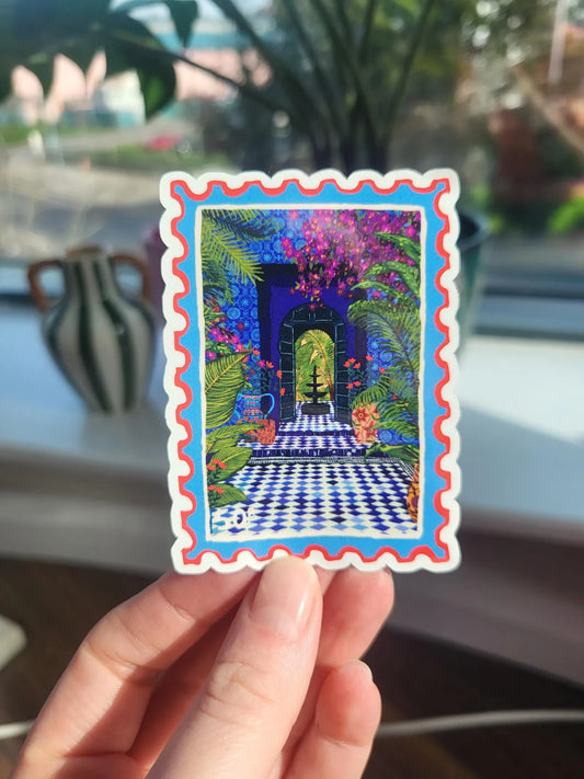 Morocco Stamp Vinyl Sticker shown on a surface | Mauds Studio
