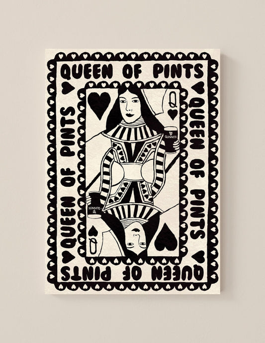 Guinness Queen Of Pints Playing Card Print shown in a room setting | Mauds Studio