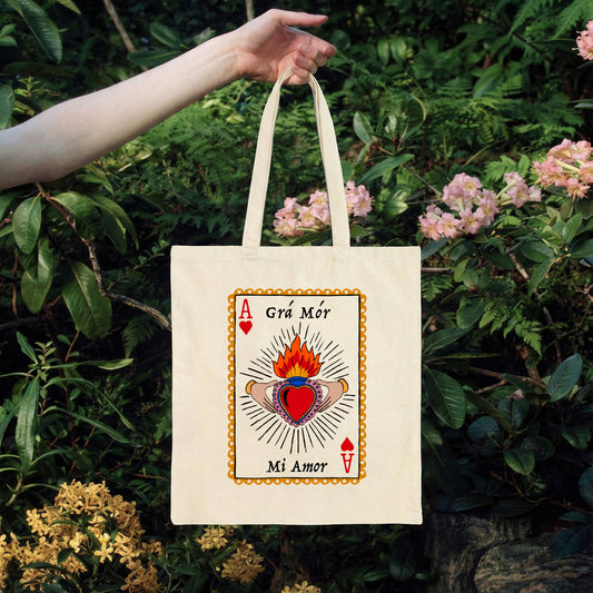 Grá Mór Sacred Heart & Claddagh Tote Bag lifestyle photo | Mauds Studio