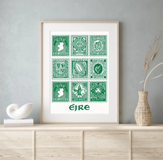 Vintage Irish Stamp Collection – Green | Irish Wall Art Print | Mauds Studio