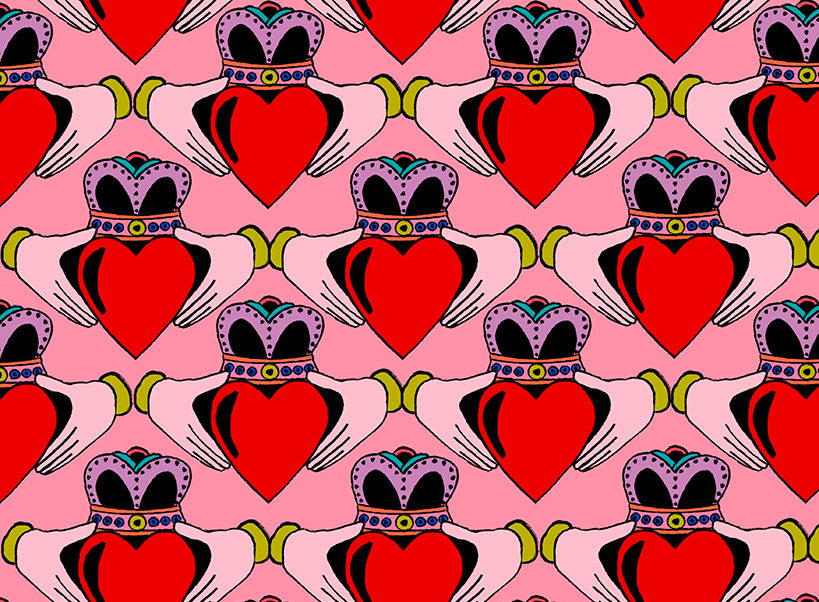 Pink Claddagh Irish Love | Wall Art Print close up detail | Mauds Studio