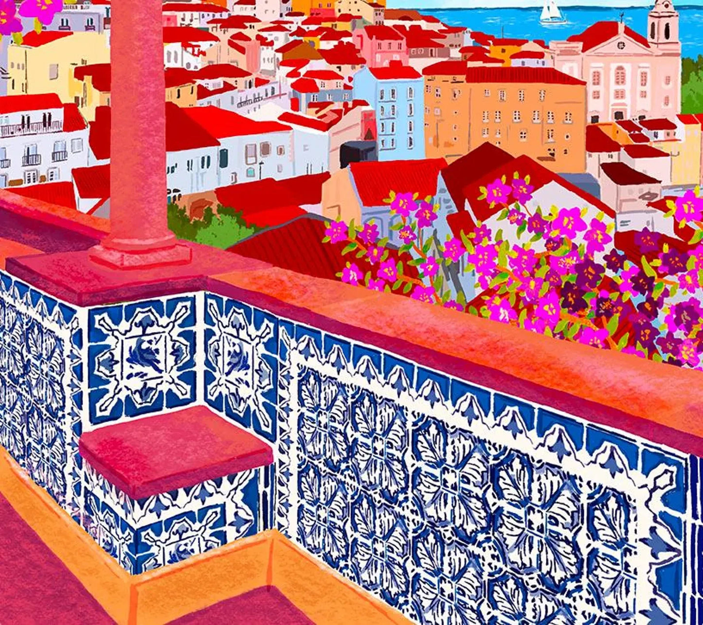Lisbon Viewpoint Illustration – Portugal Wall Art close up detail | Mauds Studio