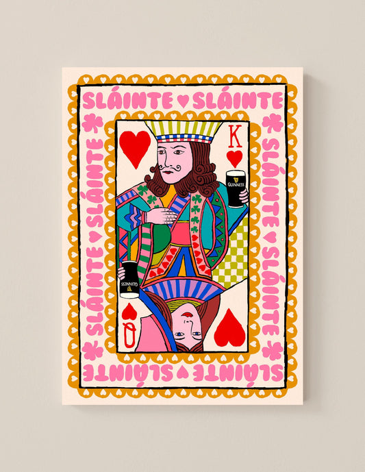 King & Queen of Hearts | Sláinte Irish Playing Card Wall Art Print shown in a room setting | Mauds Studio