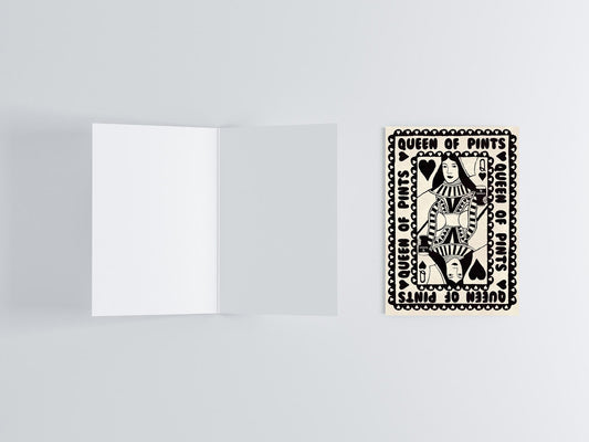 Black & White Queen Of Pints Greeting Card flat lay photo | Mauds Studio