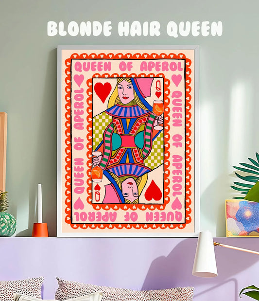 Queen Of Aperol Playing Card Art Print shown in a room setting | Mauds Studio