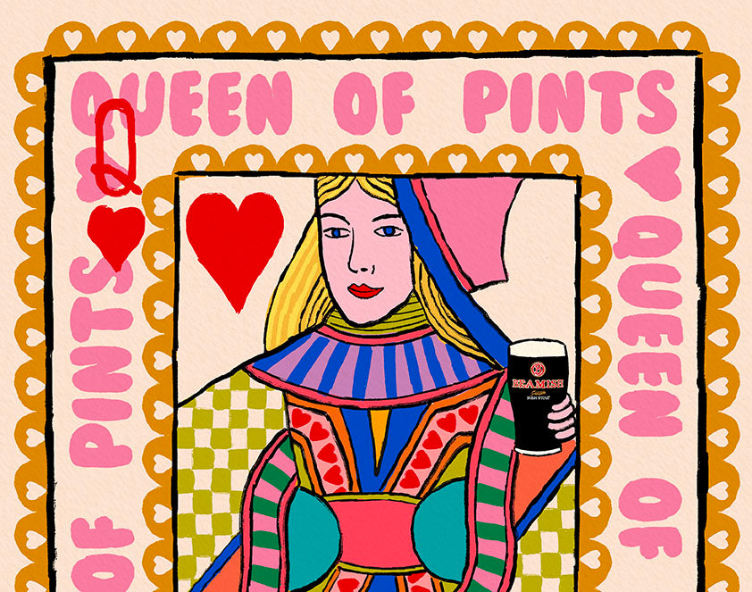 Queen of Pints Beamish Irish Playing Card | Wall Art Print | Mauds Studio