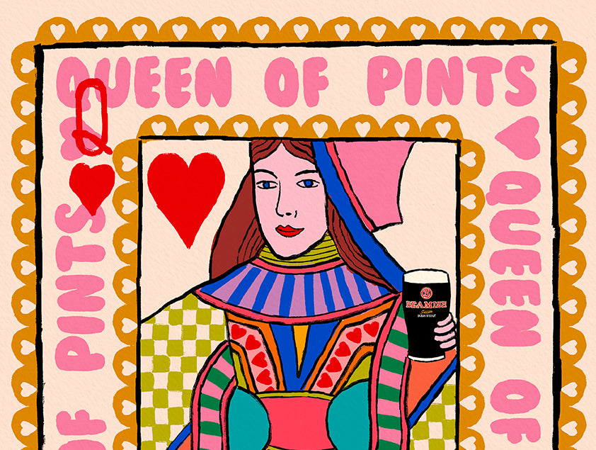Queen of Pints Beamish Irish Playing Card | Wall Art Print | Mauds Studio