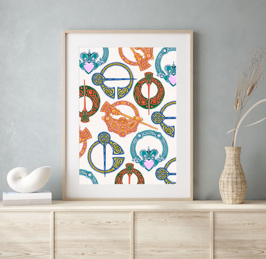 Vintage Brooch Art Print |Claddagh Celtic Ireland Wall Decor