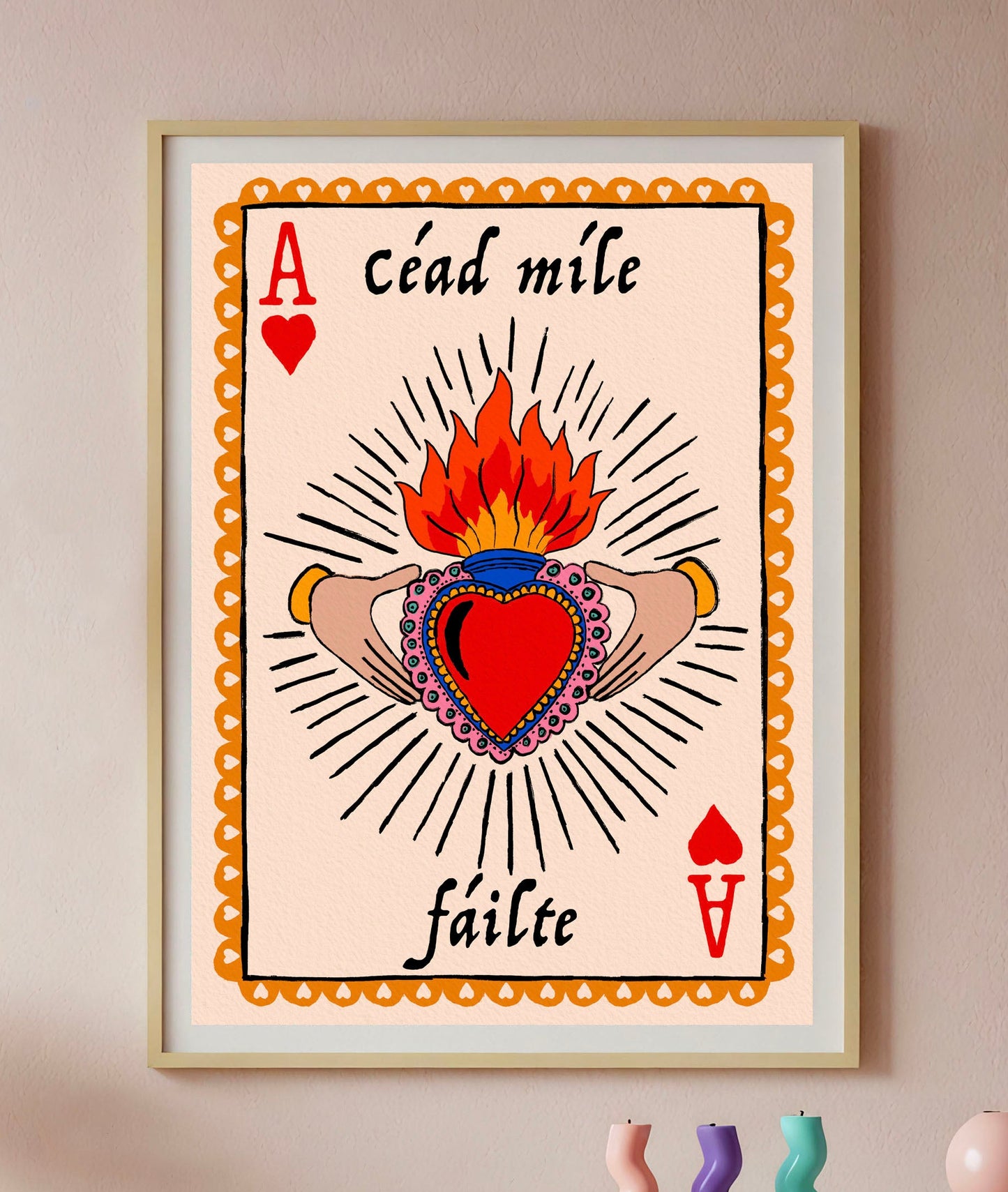 Claddagh Sacred Heart Print | Irish Language Print- Grá mór or Céad míle fáilte