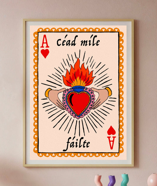 Claddagh Sacred Heart Print | Irish Language Print- Grá mór or Céad míle fáilte