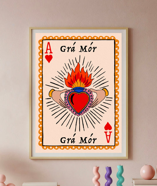 Claddagh Sacred Heart Print | Irish Language Print- Grá mór or Céad míle fáilte