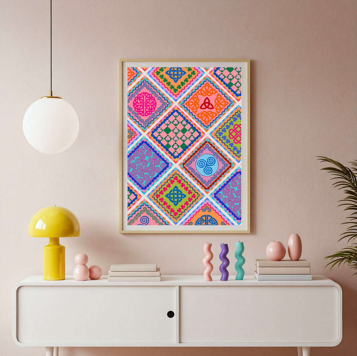 Irish Tile Art Print | Colourful Irish Claddagh Celtic Wall Art