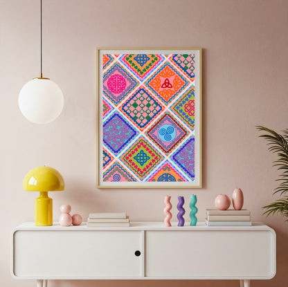 Irish Tile Art Print | Colourful Irish Claddagh Celtic Wall Art