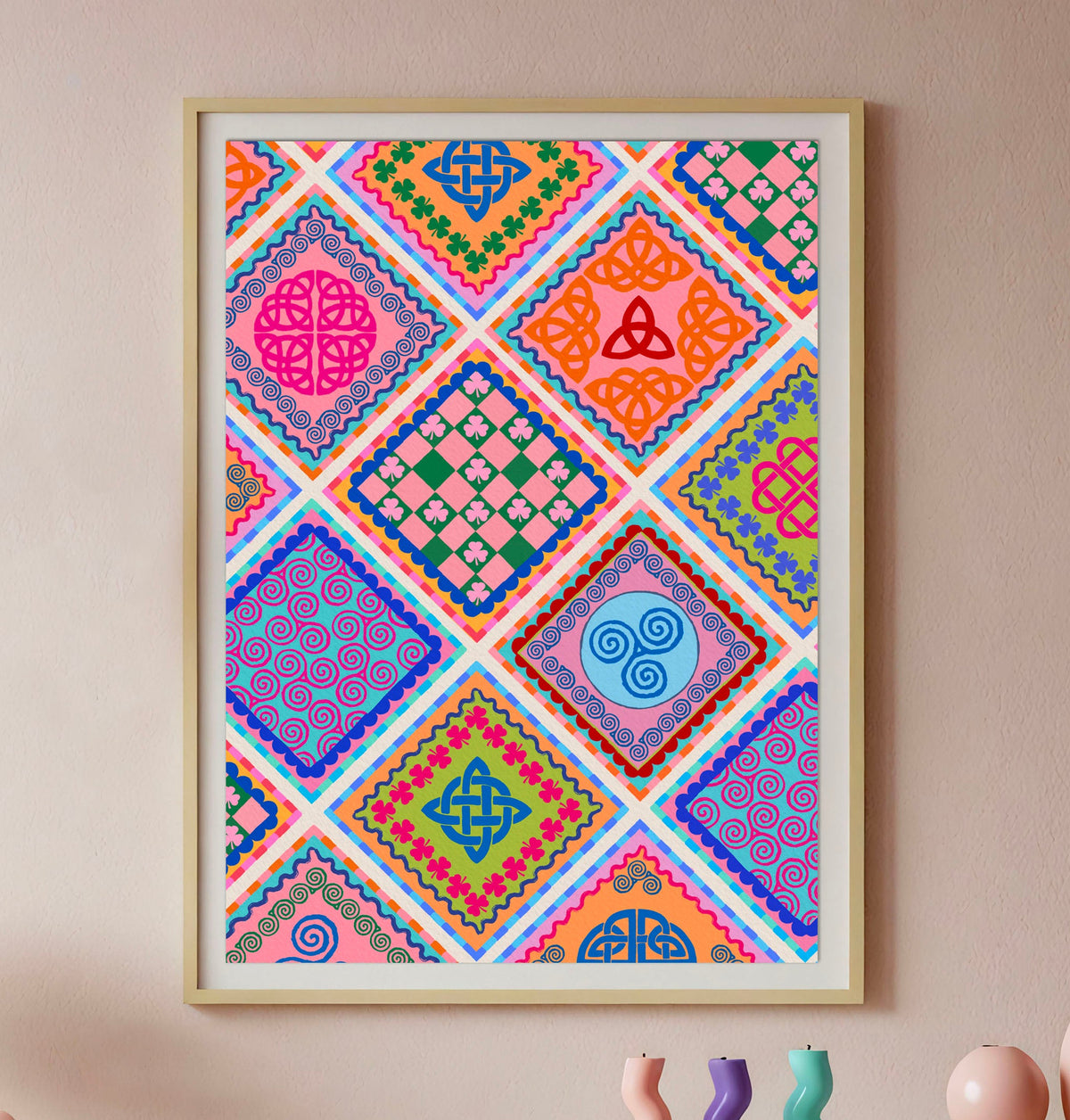 Irish Tile Art Print | Colourful Irish Claddagh Celtic Wall Art