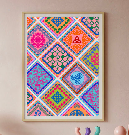 Irish Tile Art Print | Colourful Irish Claddagh Celtic Wall Art