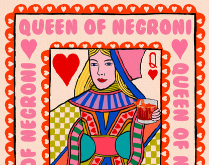 Queen of Negroni Playing Card Print | Cocktail Print
