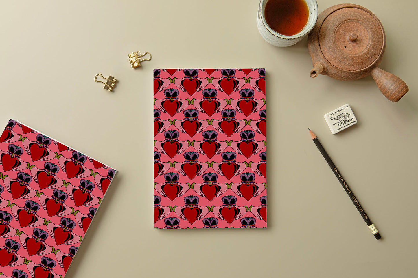 A5 Pink Claddagh Softcover Notebook | 52 Pages close up detail | Mauds Studio