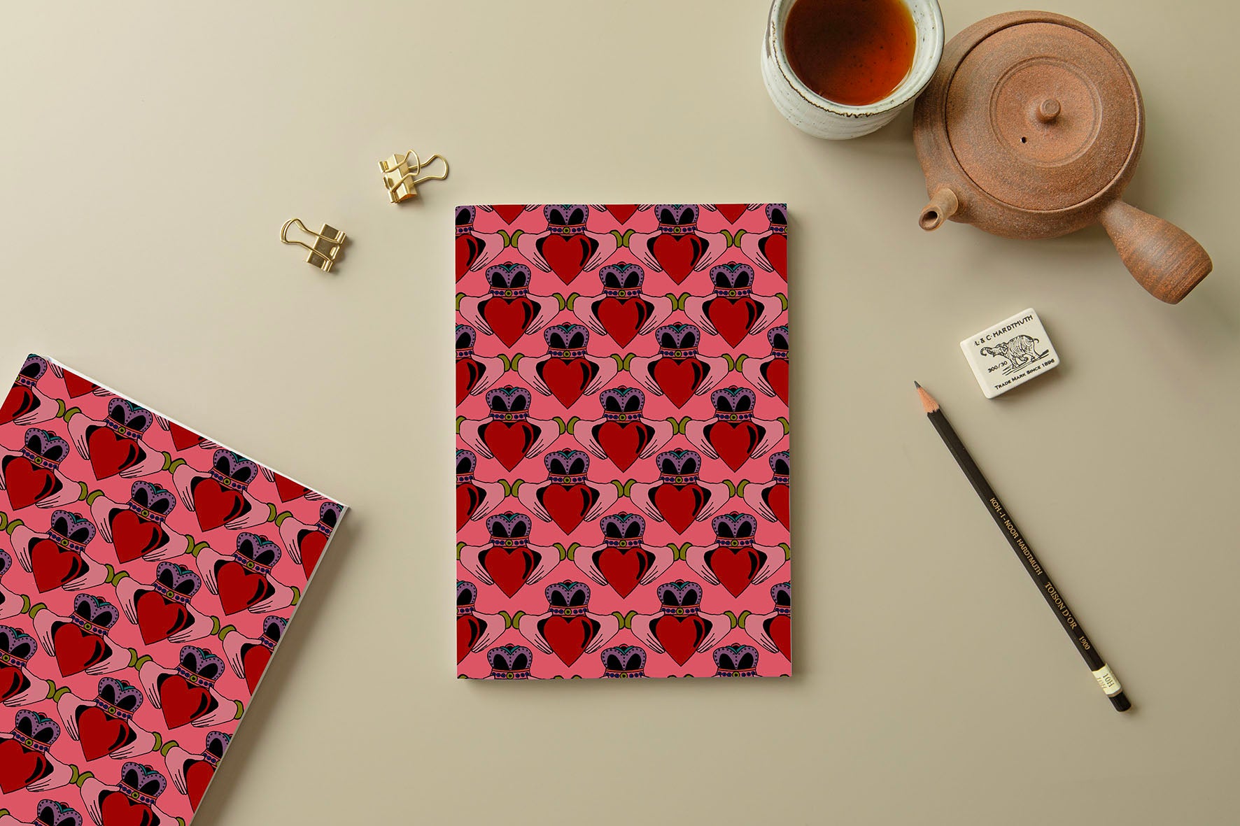 A5 Pink Claddagh Softcover Notebook | 52 Pages close up detail | Mauds Studio