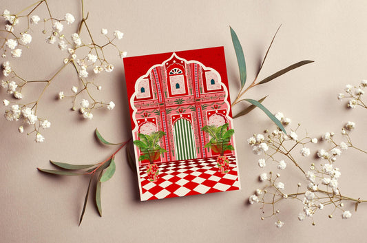 Red Villa Palladio Jaipur, India Greeting Card | Mauds Studio