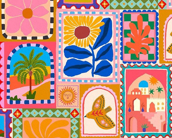 Travel Stamps & Flower Print product photo 5 | Mauds Studio