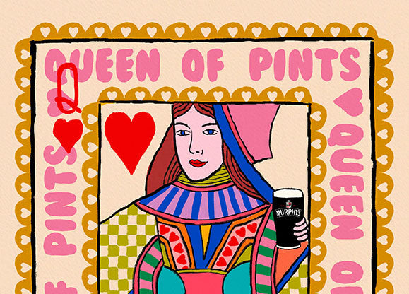Murphy's Queen of Pints | Irish Playing Card Wall Art Print shown in a room setting | Mauds Studio