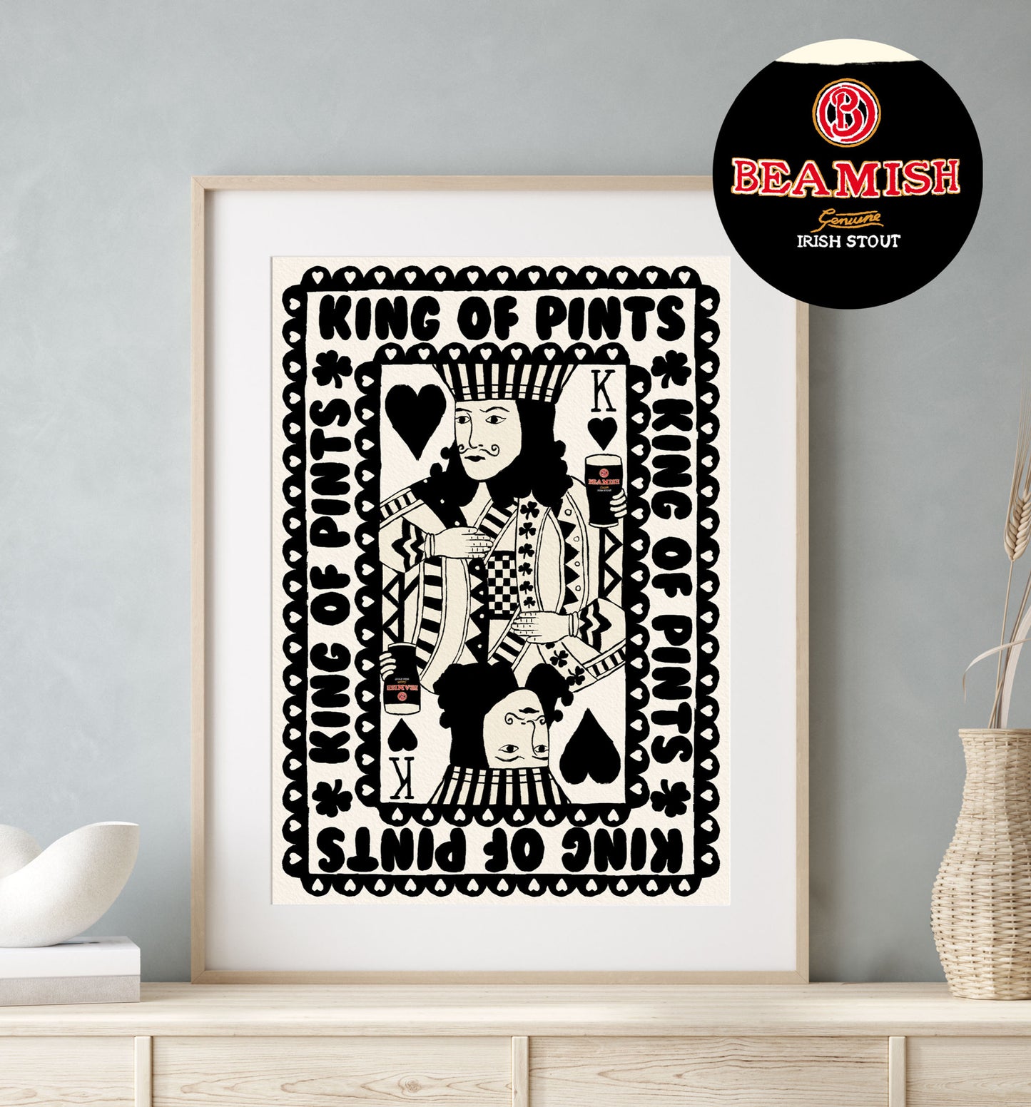 Beamish King Of Pints Playing Card | Black And White | Mauds Studio