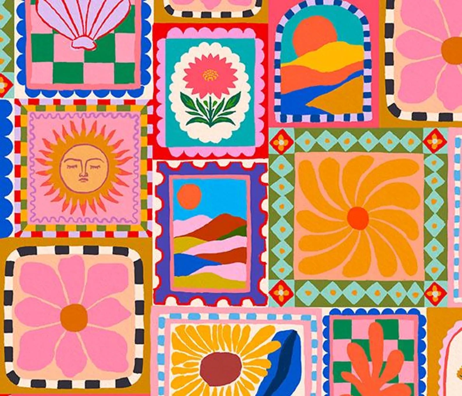 Travel Stamps & Flower Print alternative view | Mauds Studio