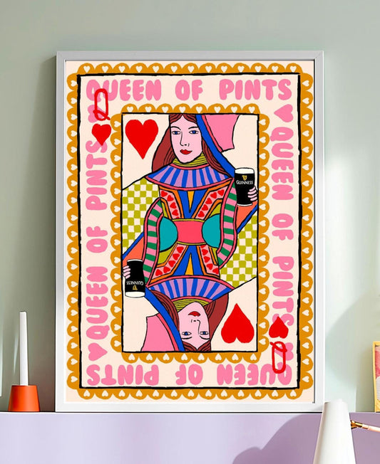 Queen Of Pints Playing Card | Wall Art Print | Mauds Studio