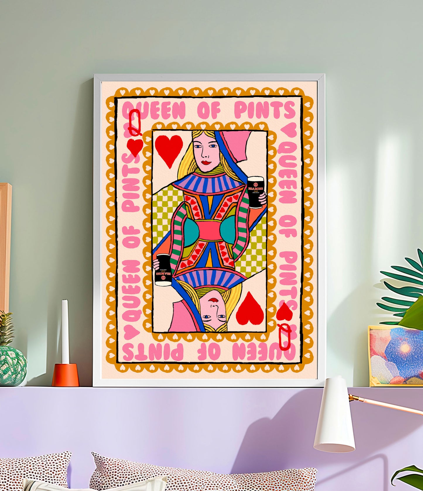 Beamish Stout | Queen of Pints Print: Irish Pub Wall Art shown in a room setting | Mauds Studio