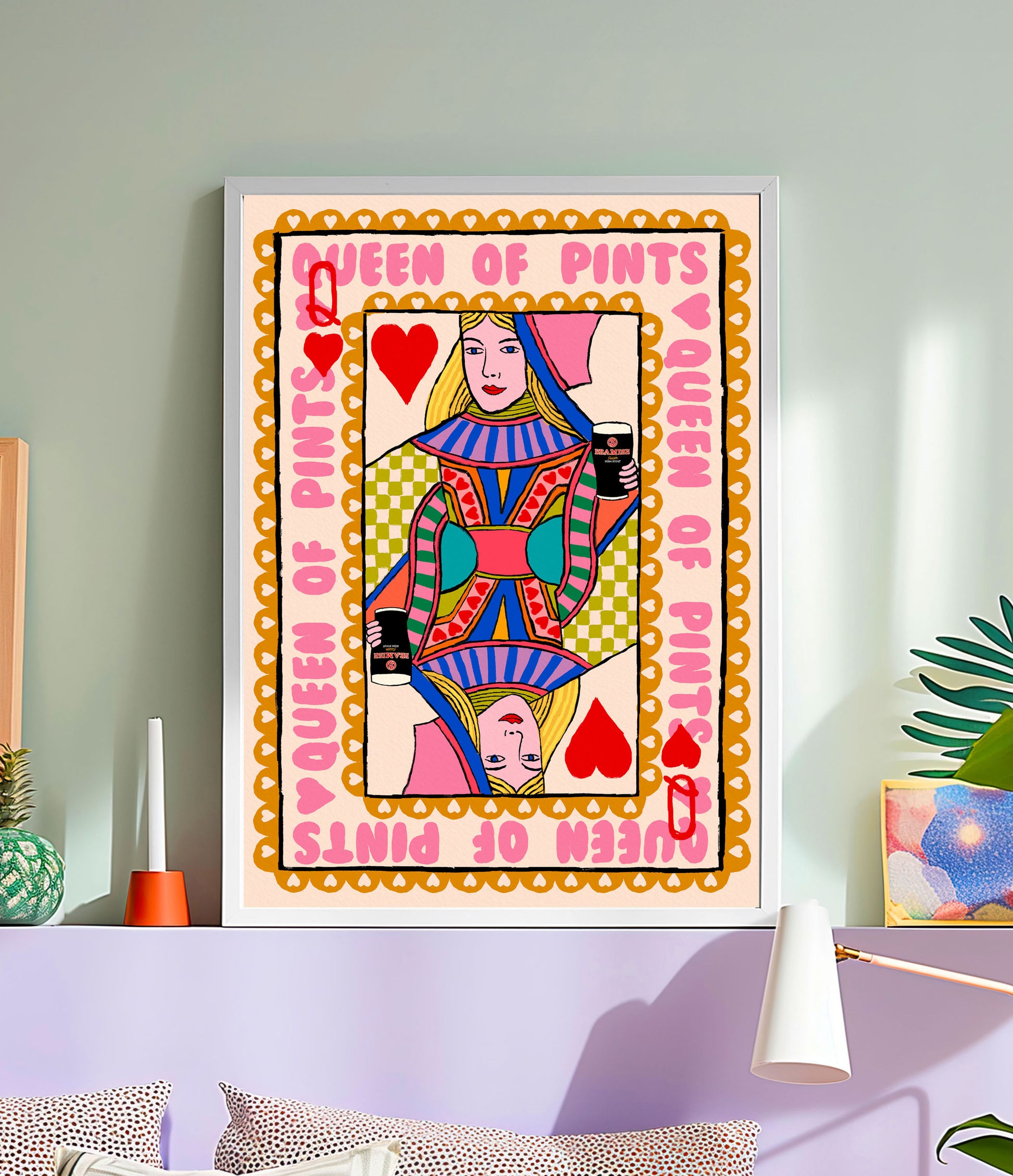 Beamish Stout | Queen of Pints Print: Irish Pub Wall Art shown in a room setting | Mauds Studio