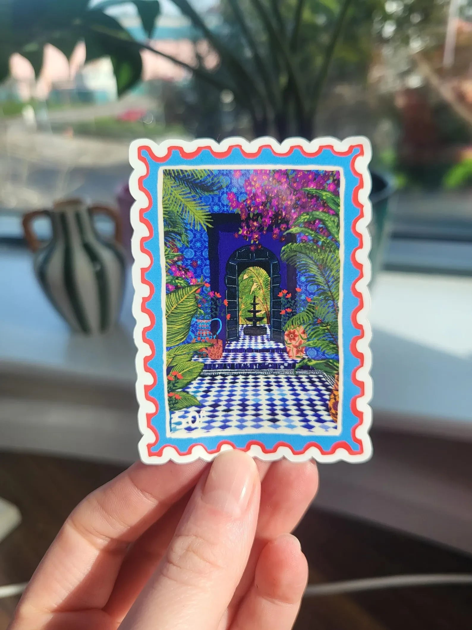 Morocco Stamp Vinyl Sticker shown on a surface | Mauds Studio