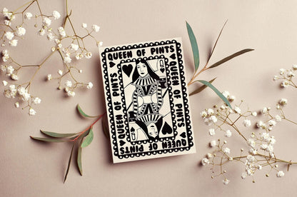 Black & White Queen Of Pints Greeting Card | Mauds Studio