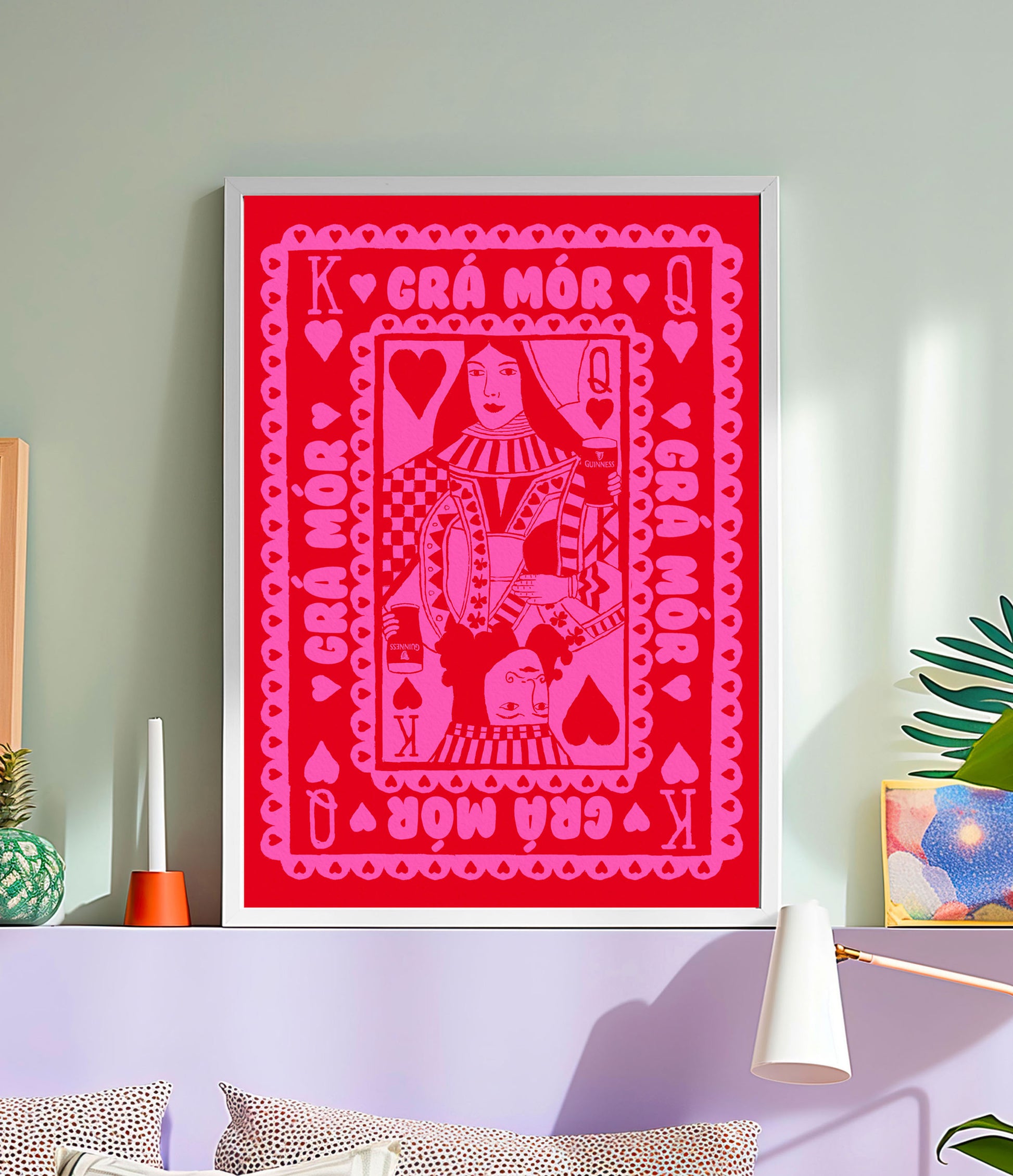 Pink & Red Grá Mór Playing Card | Irish Wall Art Print | Mauds Studio