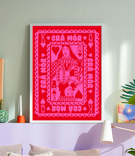 Pink & Red Grá Mór Playing Card | Irish Wall Art Print | Mauds Studio
