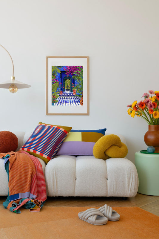Majorelle Garden Morocco Wall Art Print shown in a room setting | Mauds Studio
