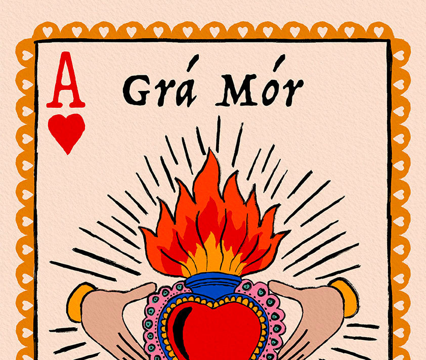 Grá Mór - Mi Amor | Claddagh & Sacred Heart Wall Art Print close up detail | Mauds Studio
