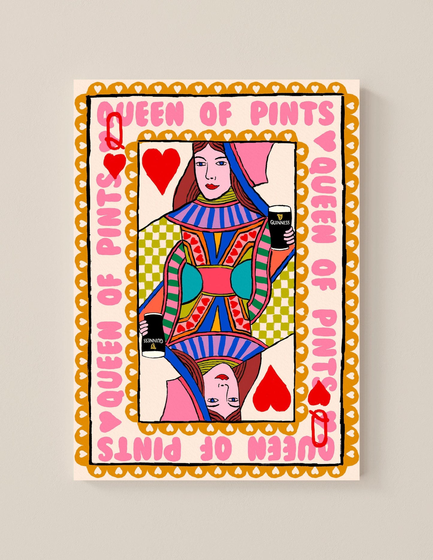 Queen Of Pints Playing Card | Wall Art Print alternative view | Mauds Studio