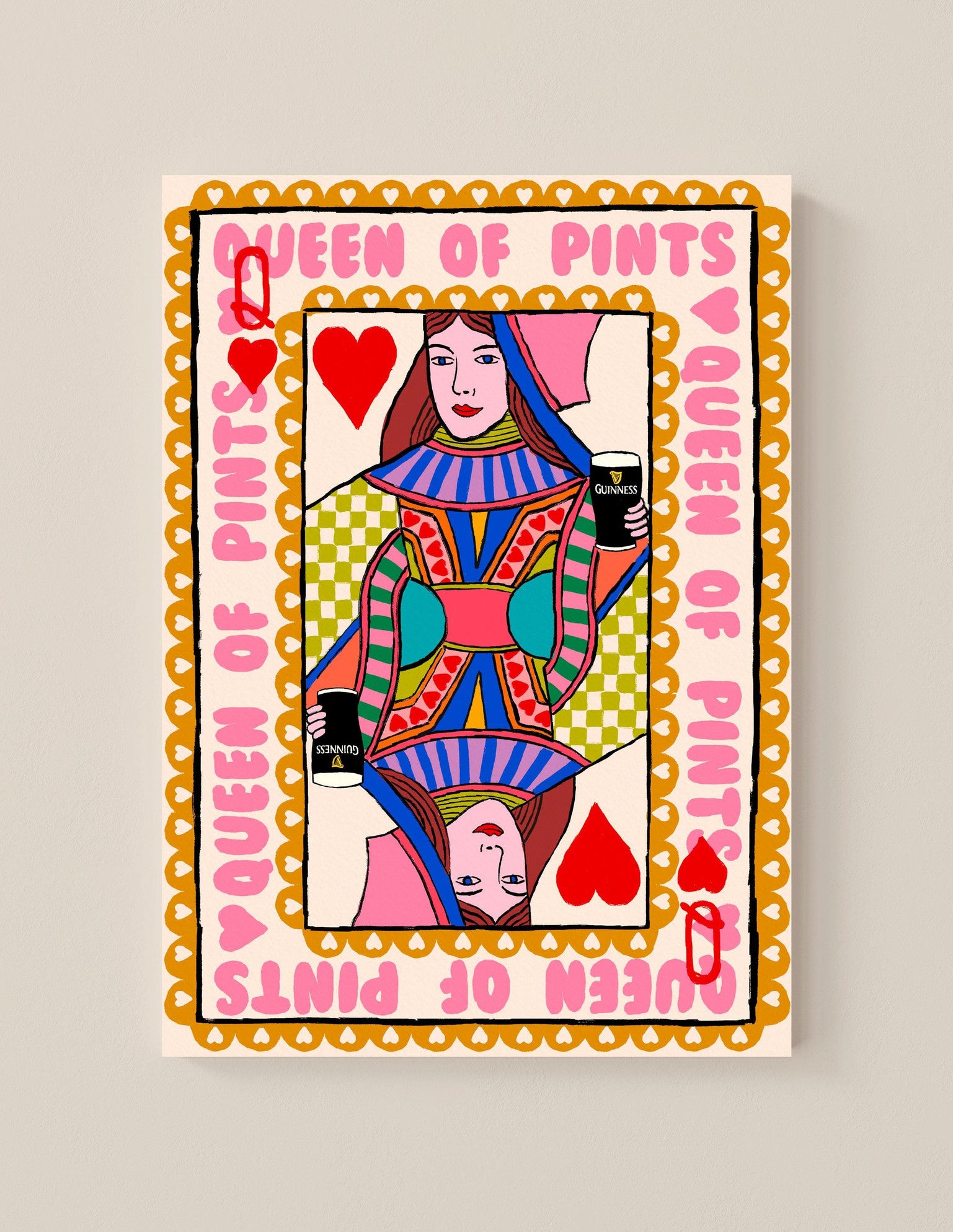 Queen Of Pints Playing Card | Wall Art Print alternative view | Mauds Studio