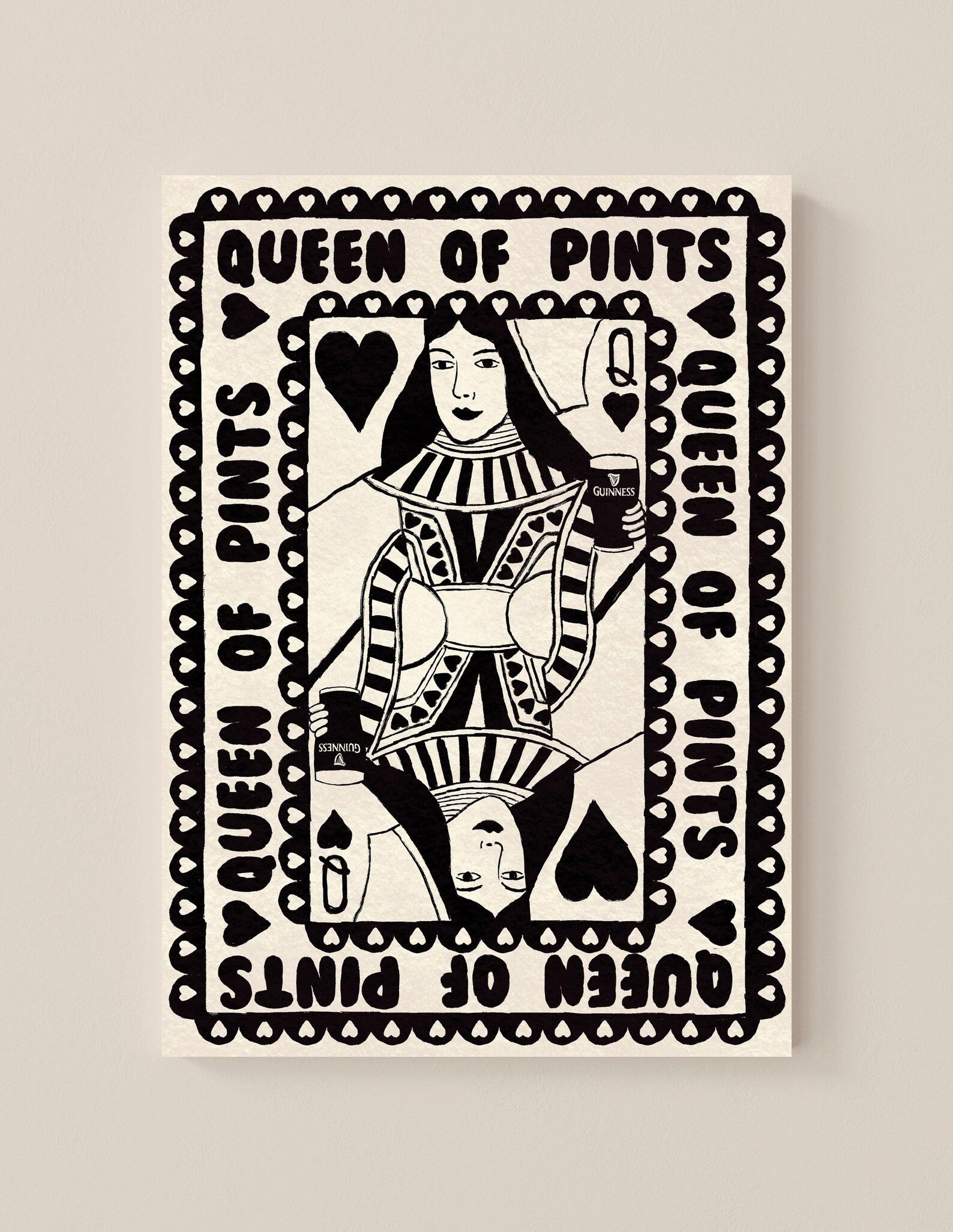 Guinness Queen Of Pints Playing Card Print shown in a room setting | Mauds Studio