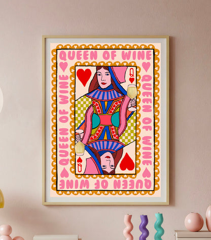 Queen of Wine Playing Card Wall Art Print | Red Or White | Mauds Studio