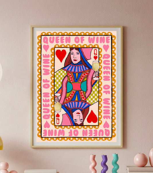 Queen of Wine Playing Card Wall Art Print | Red Or White | Mauds Studio