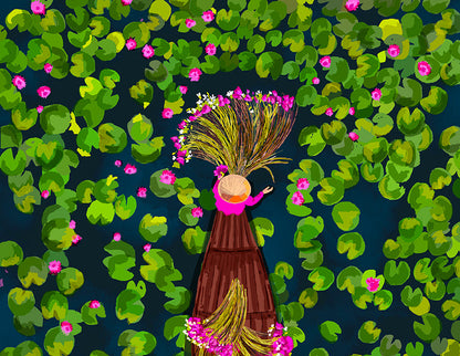 Vietnam Travel Print | Collecting Water Lilies From A Boat close up detail | Mauds Studio