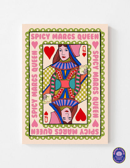 Spicy Margs Queen Playing Card Print shown in a room setting | Mauds Studio