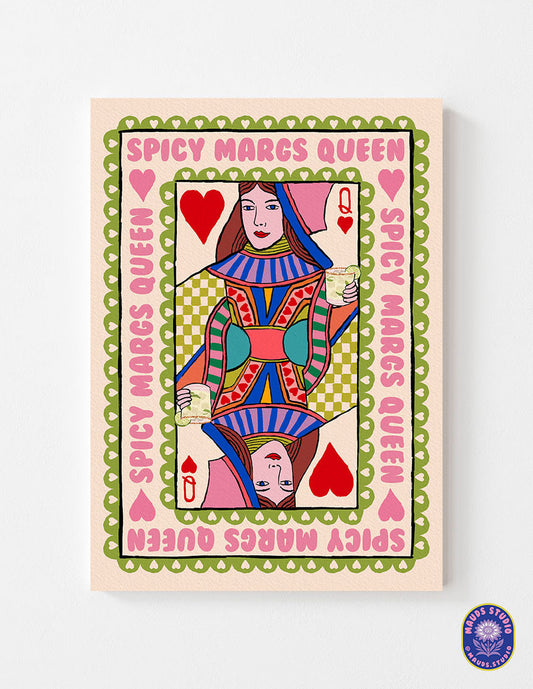 Spicy Margs Queen Playing Card Print shown in a room setting | Mauds Studio