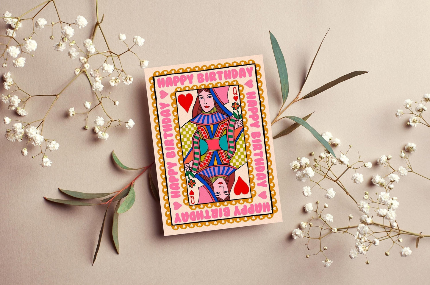 Happy Birthday Queen Of Hearts Playing Card Greeting Card | Mauds Studio