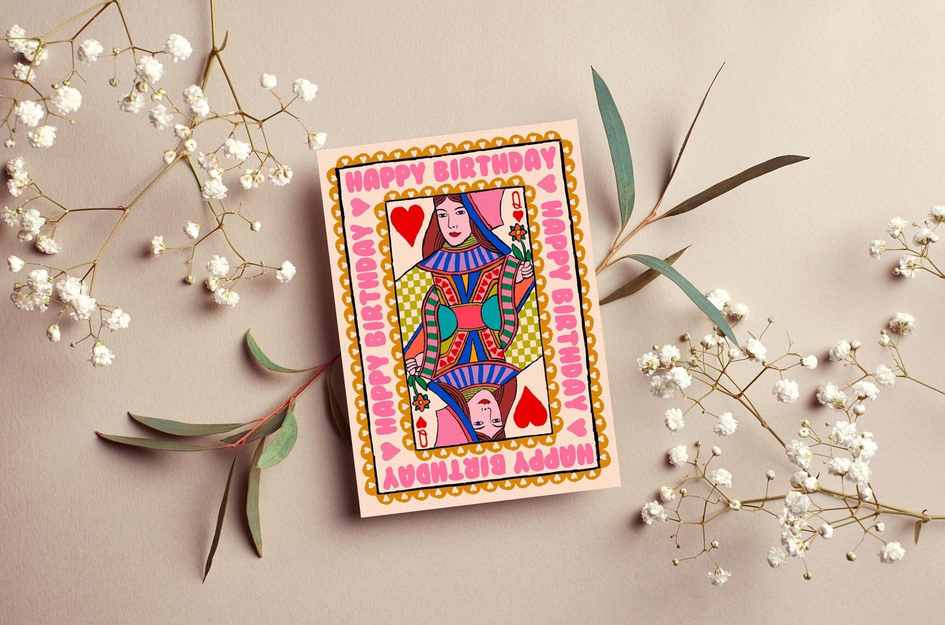 Happy Birthday Queen Of Hearts Playing Card Greeting Card | Mauds Studio