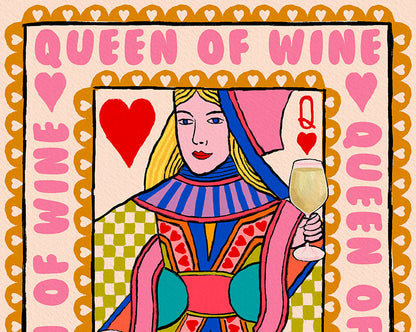 Queen of Wine Playing Card Wall Art Print | Red Or White alternative view | Mauds Studio