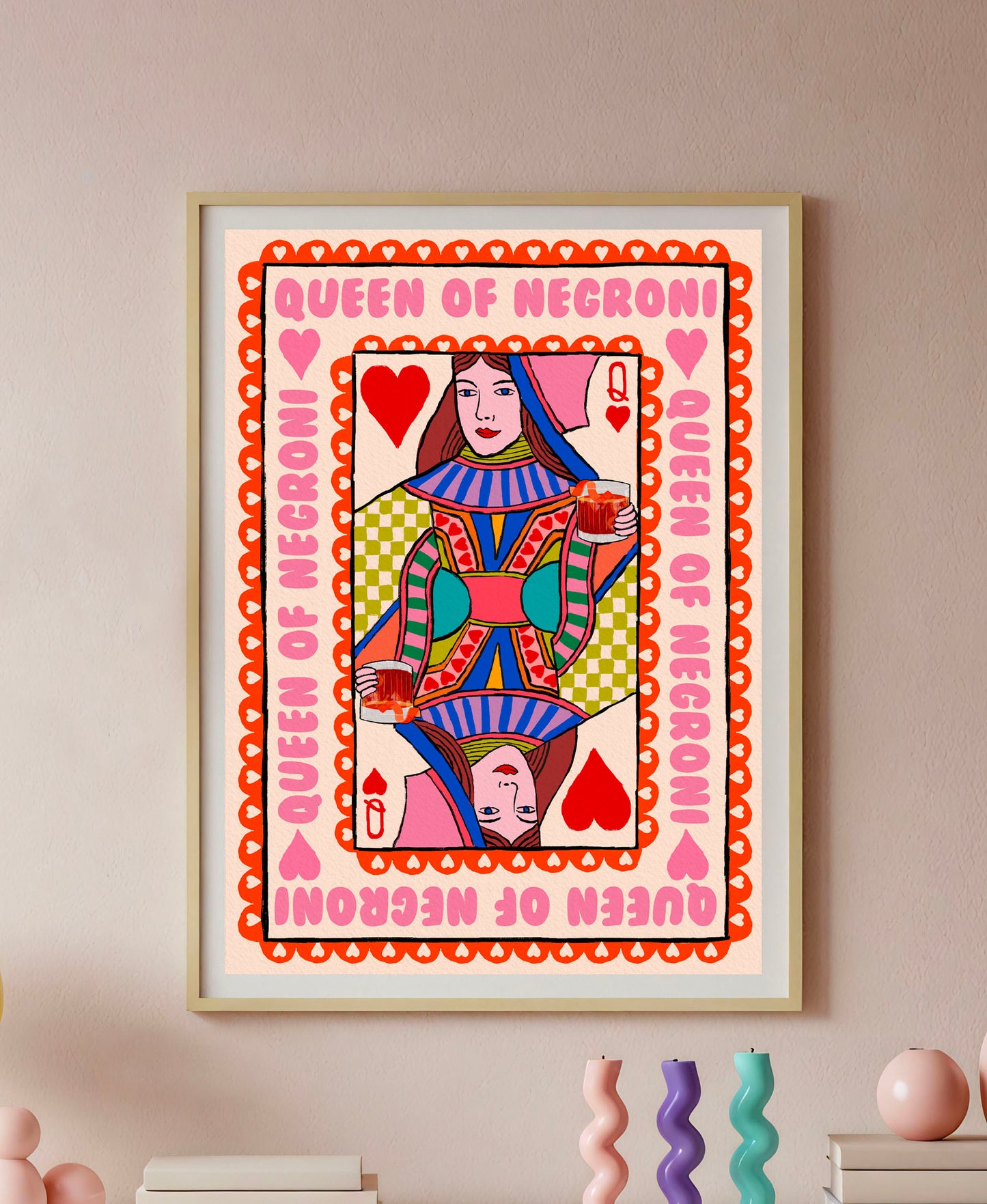Queen of Negroni Playing Card Print | Cocktail Print | Mauds Studio
